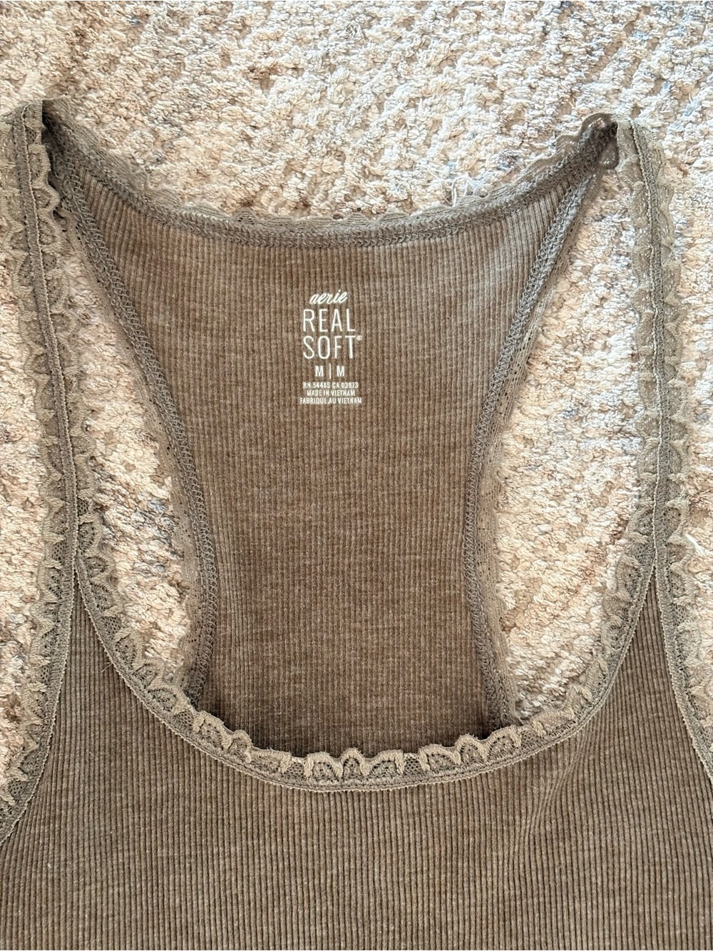 🌸Aerie Olive Ribbed Lace-Trim Racerback Tank🌸 - Picture 2 of 2